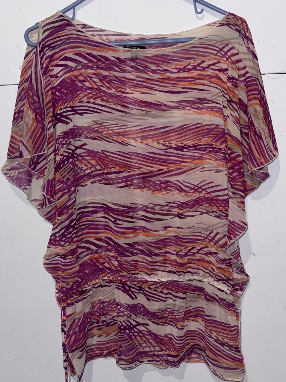 Apt. 9 Sheer Wave-Print Tunic in Purple and Cream with Orange Accents